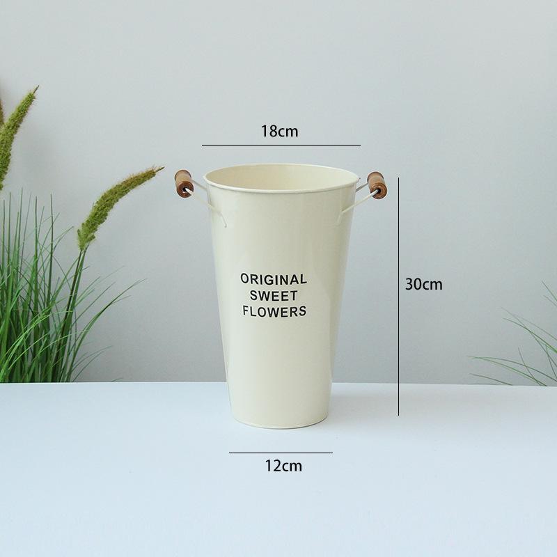 White Metal Flower Bucket for Arranging and Decorating - Large Vase for Fresh and Dried Flowers