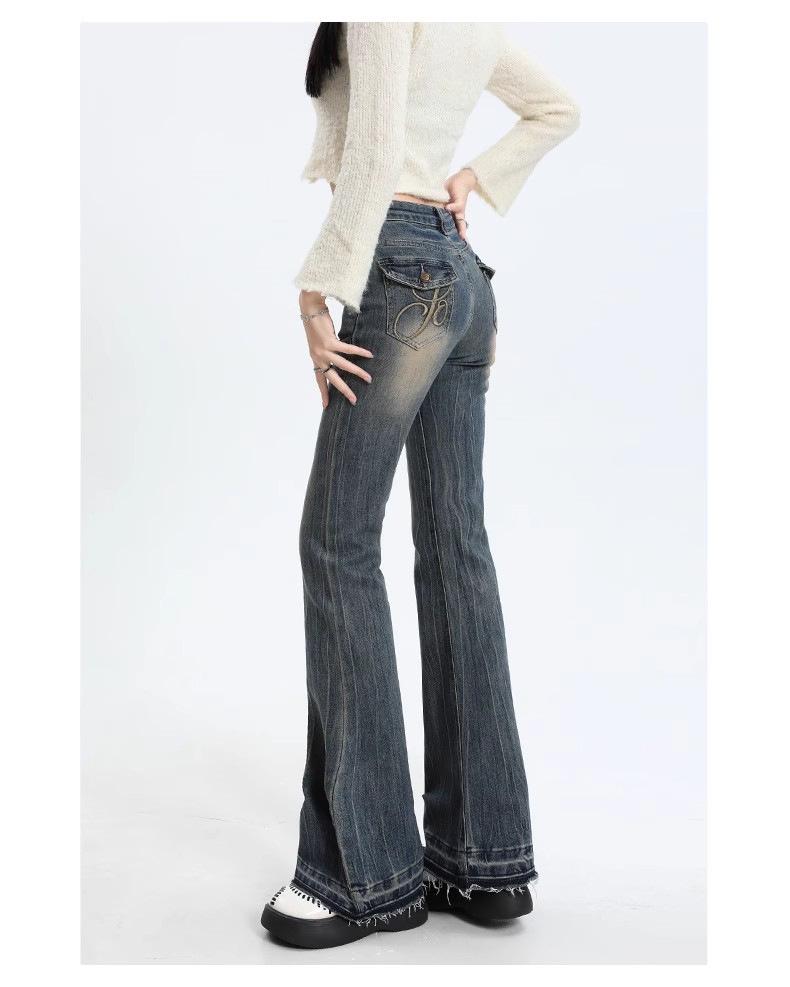 Women's High-Waist Slimming Retro Flared Jeans: Versatile Horseshoe Design for Spring & Autumn