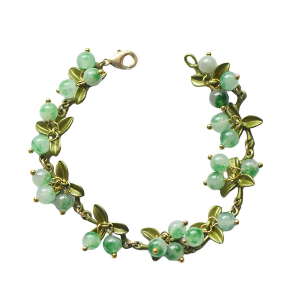 Sweet Spring Plant Bracelets for Women Vintage Statement Colorful Beads Cranberry Leaves Bracelet Bangle Female Jewelry