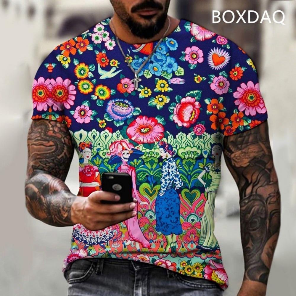 

Large T-shirt, Hawaiian Summer Men s, Cute Flowers, Men s T-shirt, Retro, Printed, Festive, T-shirt, Top XS
