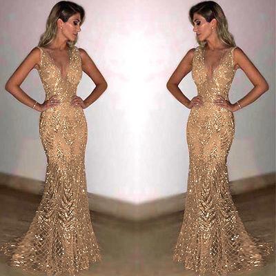 2025 Cross-border Summer New European and American Women's Annual Meeting Evening Dress, Long Sleeveless Foreign Trade Sexy V-neck Dress