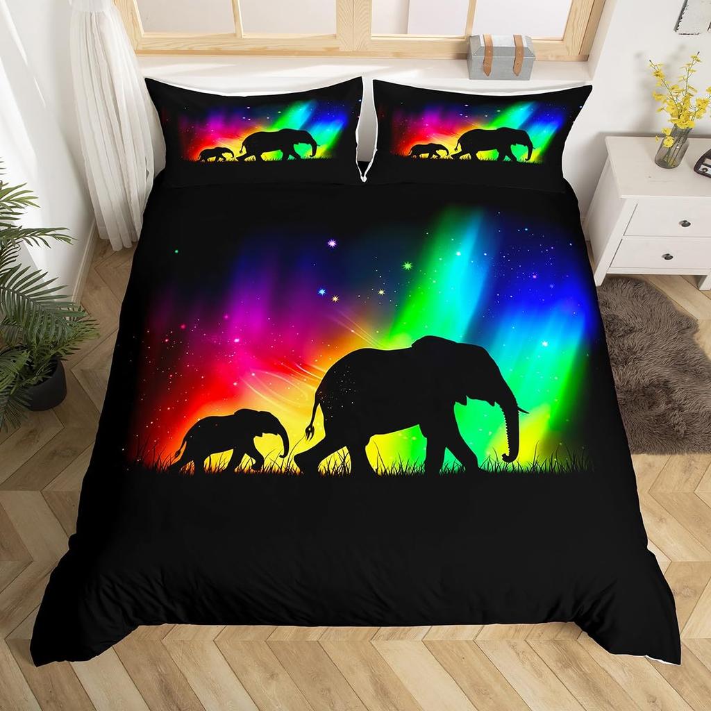Conjunto de Cama Kawaii Elefante Solteiro King Sonhador Desenho Animado Animal Elefante Capa de Edredom Para Meninos Meninas Rústico Estilo Fazenda Capa de Edredom
