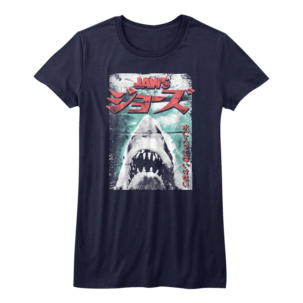 Jaws Worn Japanese Poster Women s Fitted T Shirt Great Classic Movie S
