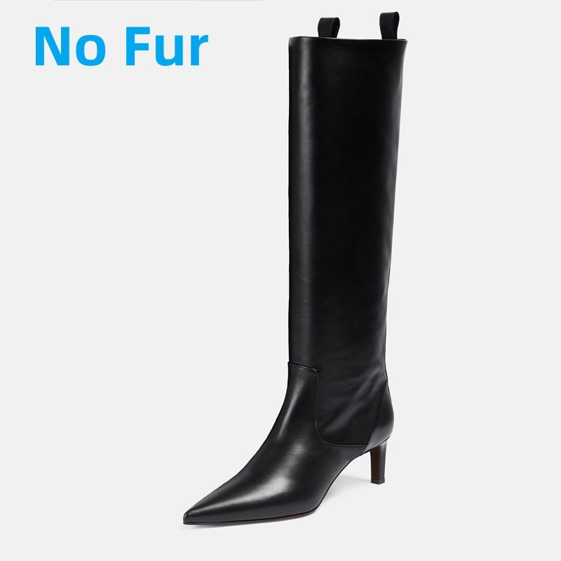 

INS Сапоги до колена Женская обувь Натуральная кожа Черные каблуки Западные Высокие Длинные Ботинки Челси Женские 2025 Зимняя Тренд Обувь Бренд 35