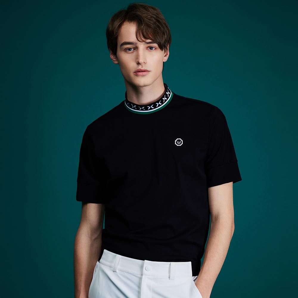 MEASPHERA Men Slim-Fit High Neck T-Shirt Black
