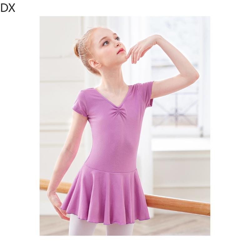DX-Dance Costume Kids Costume Spring Short Sleeve Girls Bow Ballet Dress Girl