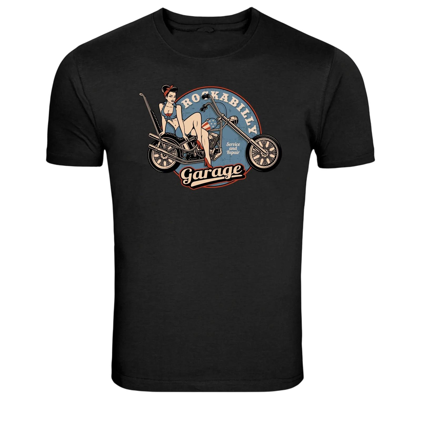 Rockabilly Garage Pinup Motorcycle Rider Graphic T-Shirt 3XL
