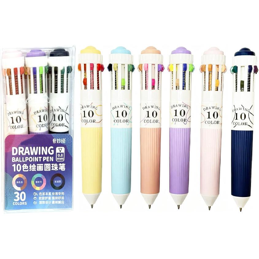 6 Pcs 10-in-1 Multicolor Ballpoint Pens 0.8mm, 57 Colors Drawing Multi Colored Pens, Smooth Writing Retractable Shuttle Pens for Doodling School