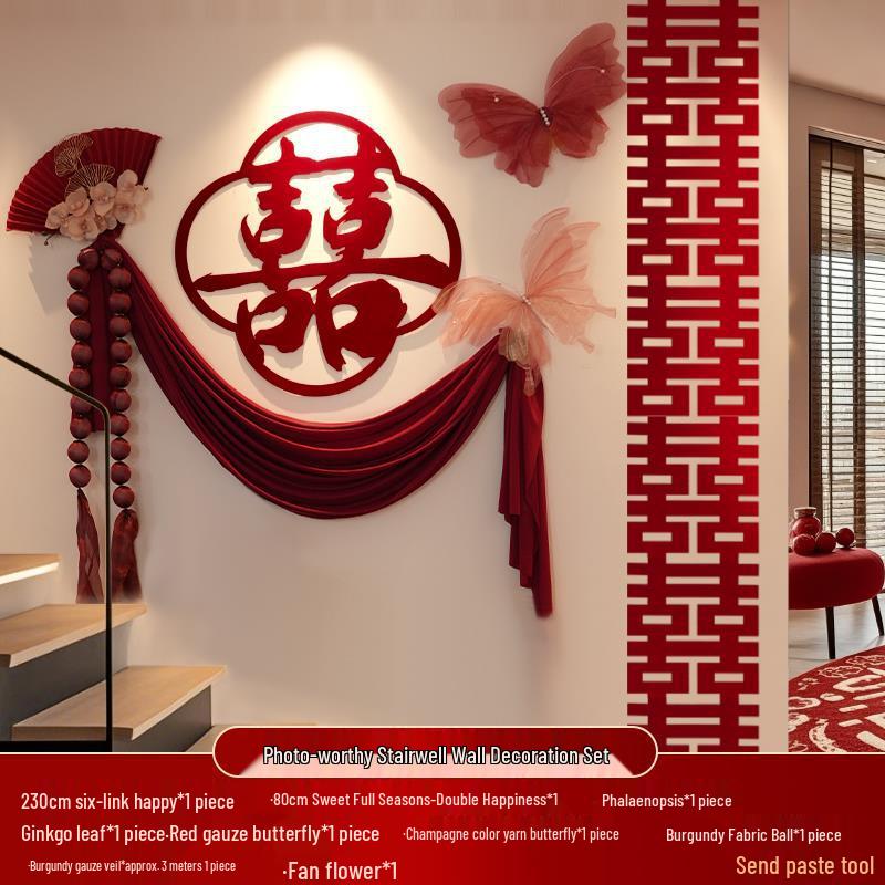 Conjunto de Decoração de Casamento: Decoração Lateral, Escadaria, Fundo de Parede, Quarto Lateral Masculino e Layout do Pátio