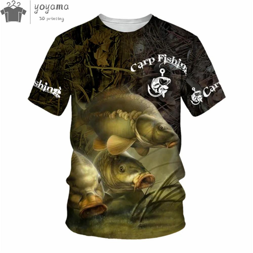Sommer Herren T-Shirt 3D Wels Gedruckt Kurzarm Outdoor Angeln Trainingsanzüge Mode Lässig O-Ausschnitt Oberteile Übergroßes T-Shirt