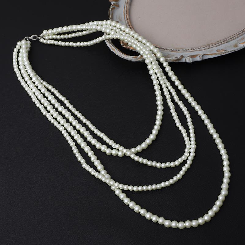 European and American Light Luxury Fashion Multi-layer Pearl Necklace Female Korean Version Bride Long Versatile Decorative Sweater Chain