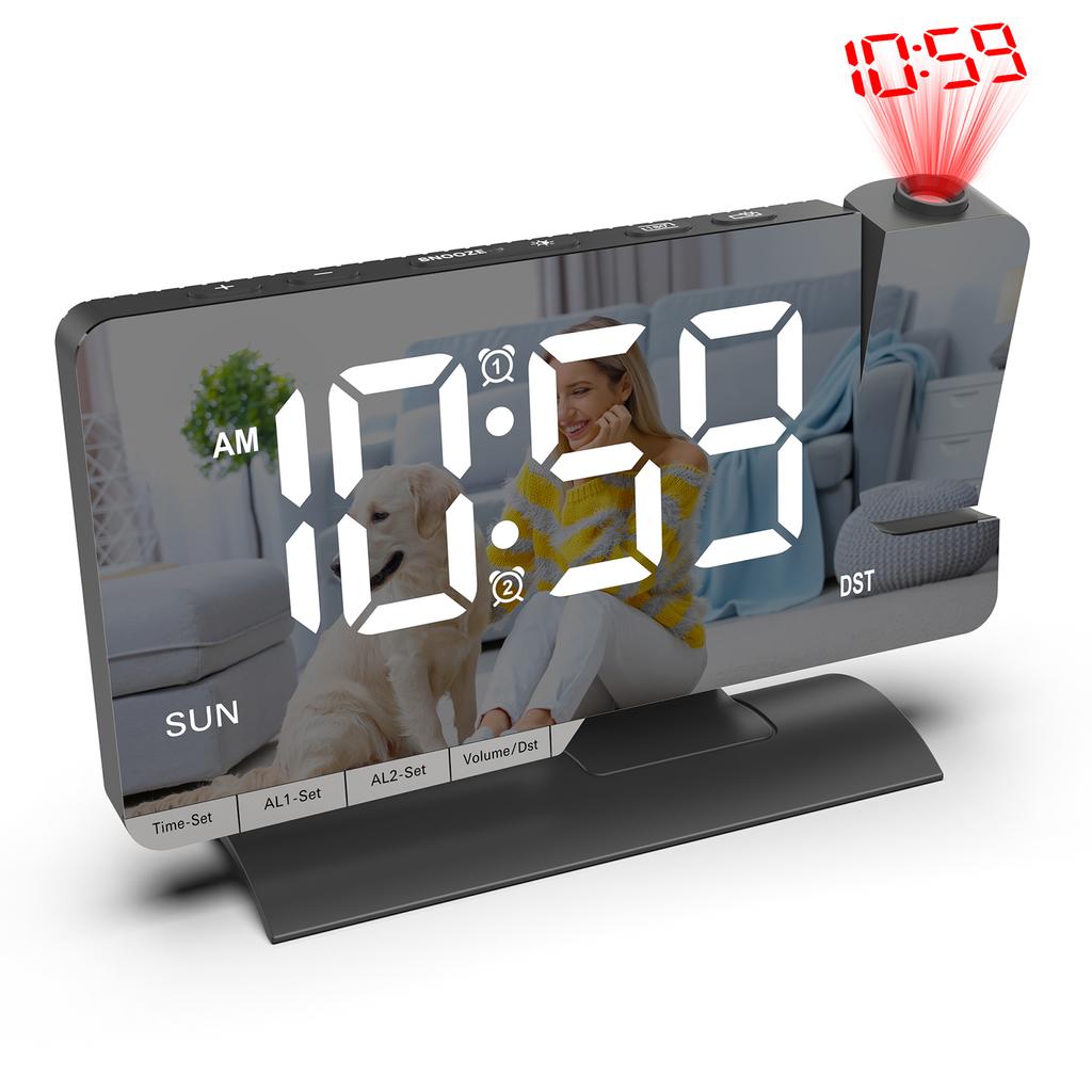 LED Digital Alarm Clock with Time Projection, Dual Alarms, USBCelsiusType-C Charging Ports, 6-  Dimmable, Daylight Saving Time (DST), Snooze
