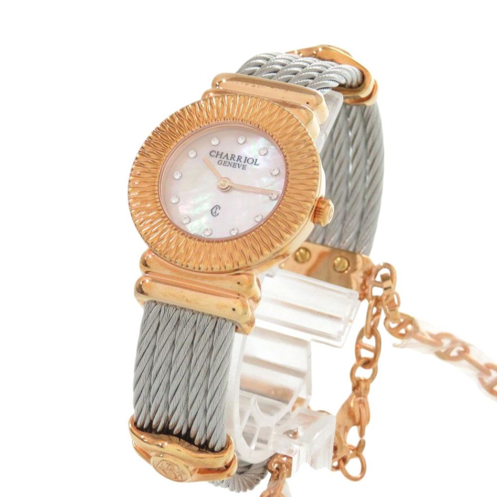 Used AUTHENTIC CHARRIOL 028IP.540.462 Saint Tropez White shell SS Quartz Wristwatch