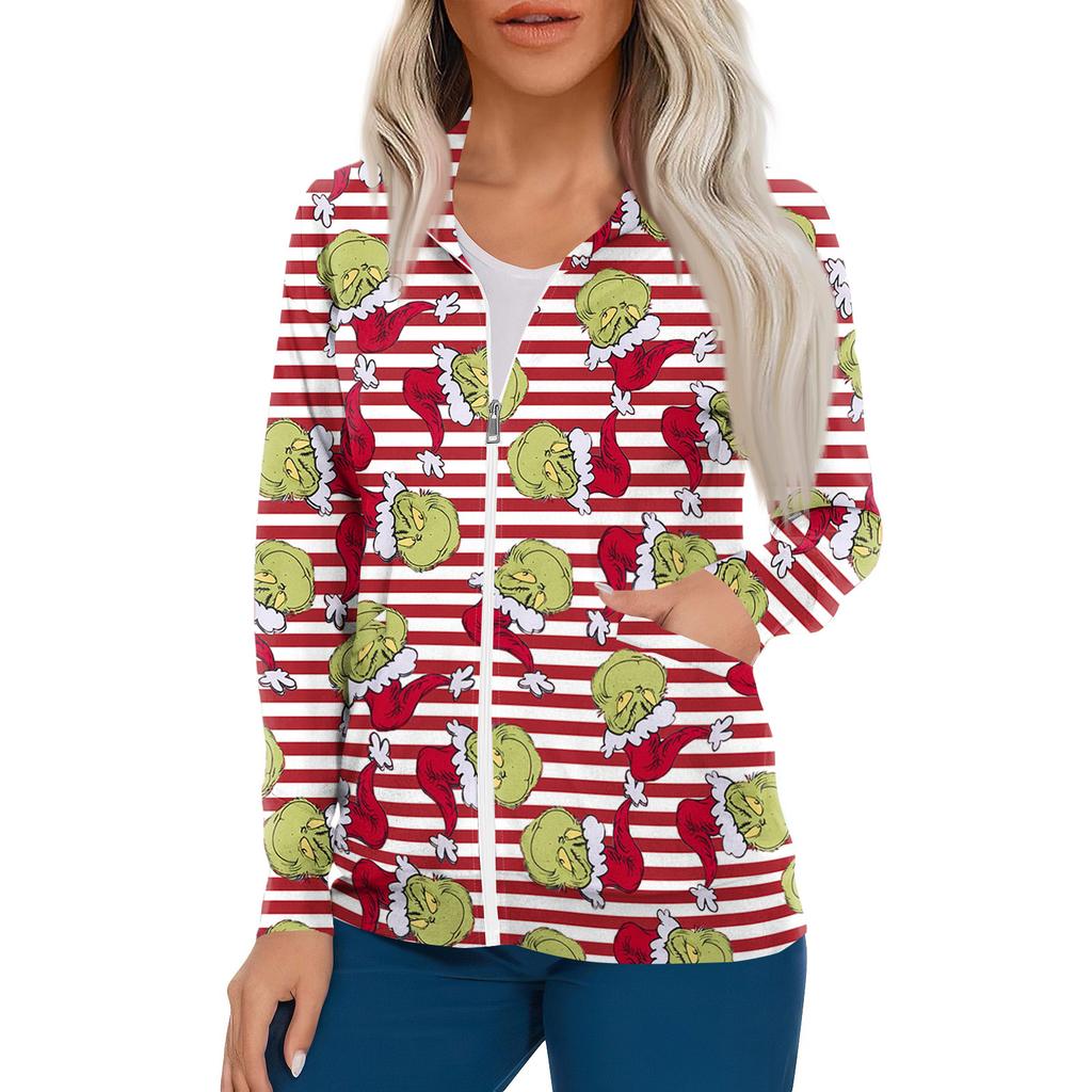 Women Long Sleeve Pattern Pocket Working Stand-up Collar Single-breasted Protective Overalls Cardigan Jacket Top