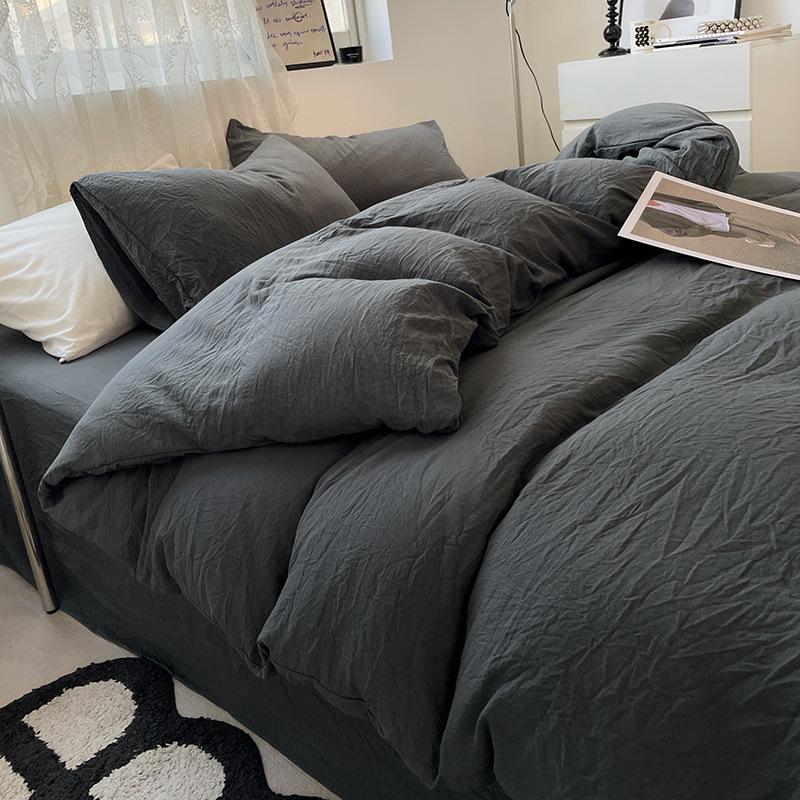 Solid Color Pure Cotton 4-Pcs Set Class A Maternal Infant Grade Naked Sleeping Sheets Quilt Cover Washed Cotton Bedding 3-Pcs Set