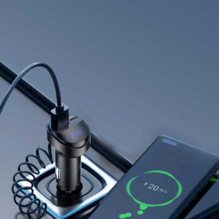 KC08 3-in-1 Retractable 3.1A USB Car Charger with Voltage Display