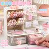 Multifunctional desktop storage box diagonally inserted pen holder hole plate drawer three-in-one student stationery finishing box