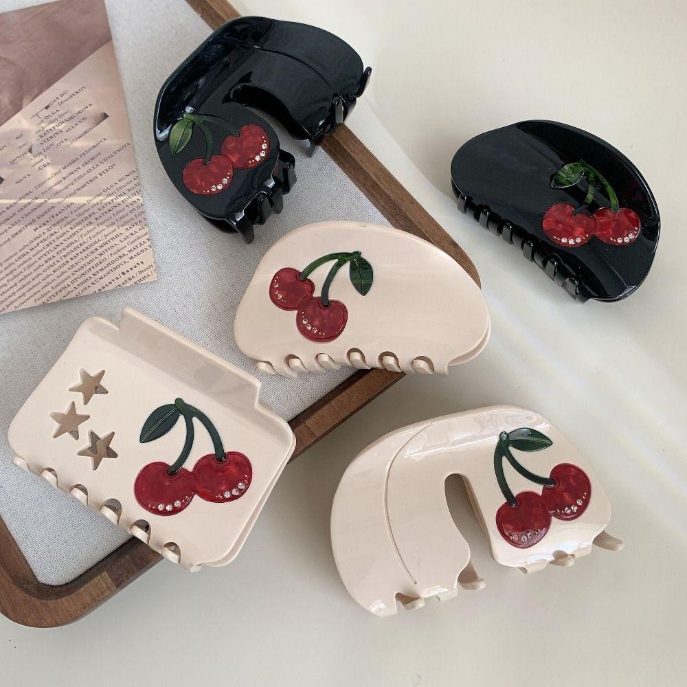 Fruit Cherry Hair Claw Rhinestone Large Shark Clip Temperament Acetic Acid Crab Clip  Girl