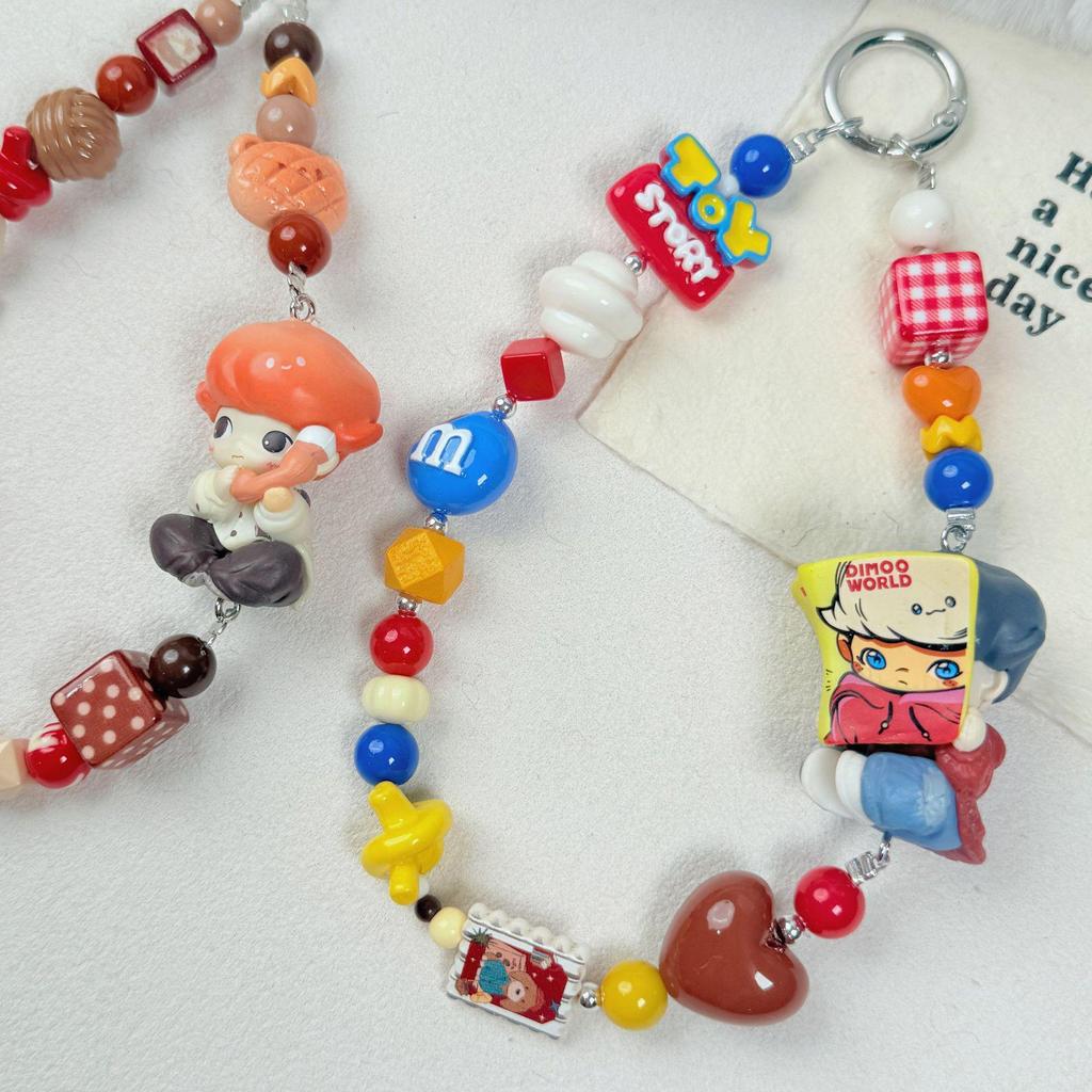 Dimoo Handmade Retro Caramel Beaded Doll Phone Charm & Backpack Pendant
