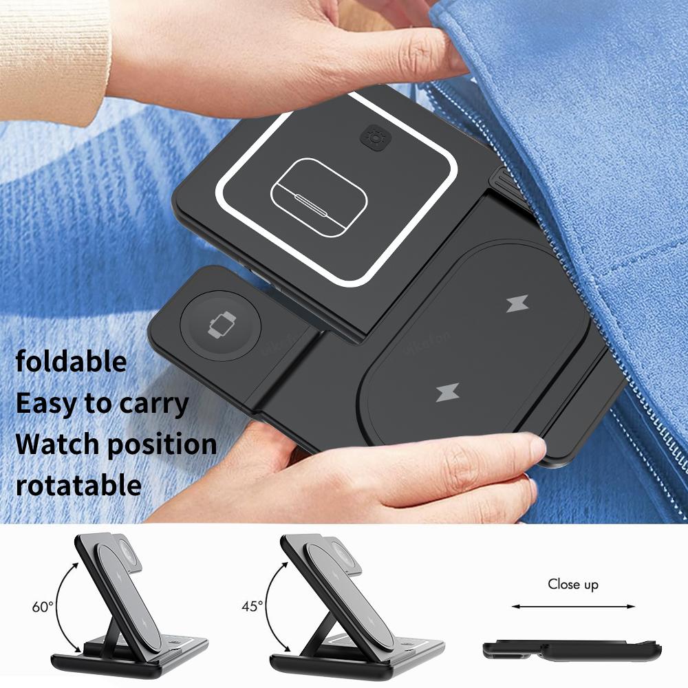 Foldable 3 In 1 Wireless Charger Desk Stand For Samsung S24 S23 Galaxy Watch 2-8 Active 1 2 Buds Pro LED Fast Charging Station