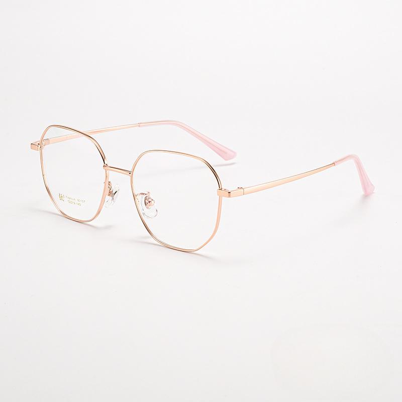 Armação de óculos de titânio poligonal, estilo simples, rosto redondo, pode ser equipado com luz anti-azul para mulheres