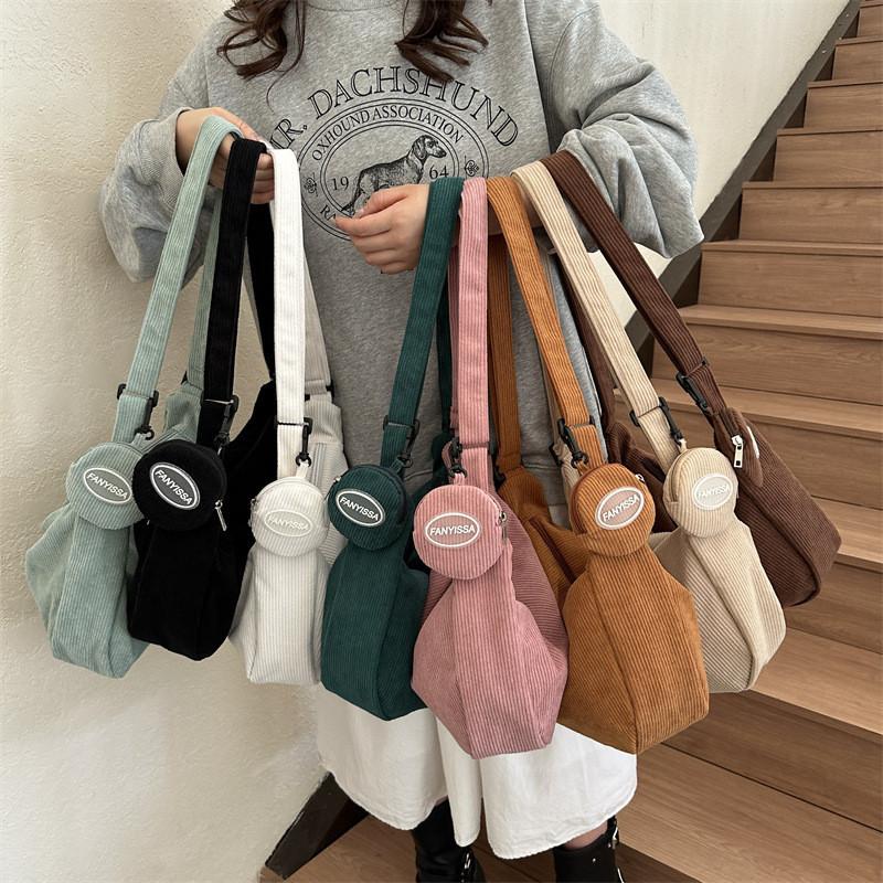 Stylish Tote Bag With Coin Purse Urban Minimalist Fashion Soft Corduroy Material Various Colors