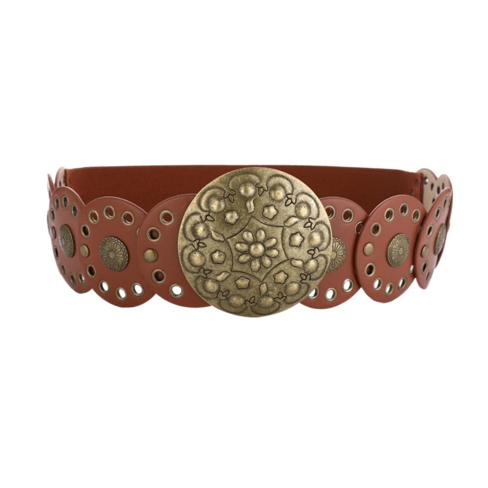 Zinc Zinc Alloy Ethnic Style Rivet Belt Y2K Disc PU Hollow Waistband Vintage Concho Wide Belt Waist Seal