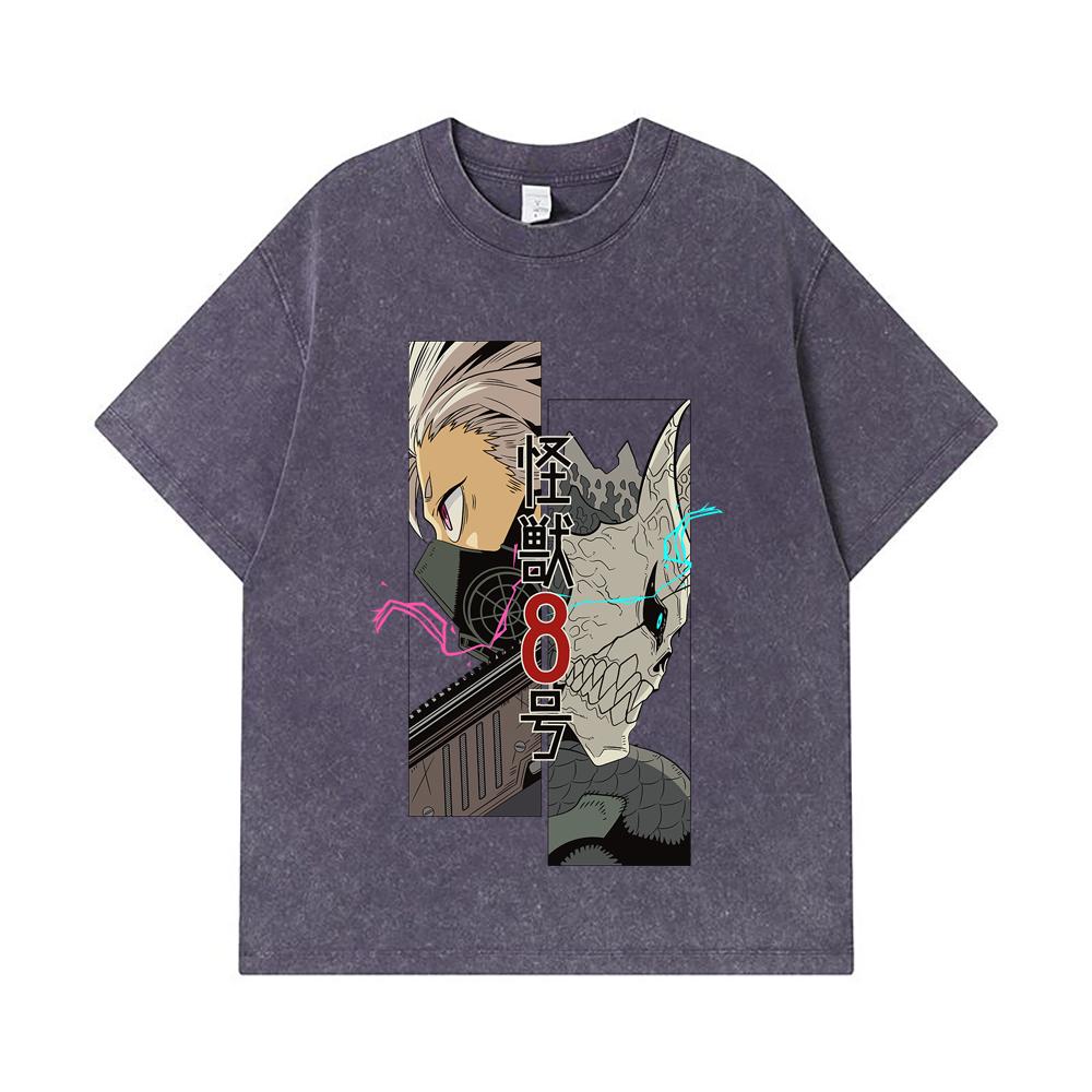 275 GSM Washed T-shirts 100% Cotton Kaiju No 8 V17 Print Unisex Heavy Cotton T Shirt