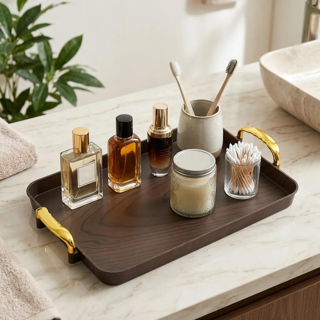 Plastic Makeup Organizer Vanity Tray Bathroom Sink Counter Storage Cosmetic Perfume Stand Skincare Waterproof With Handle