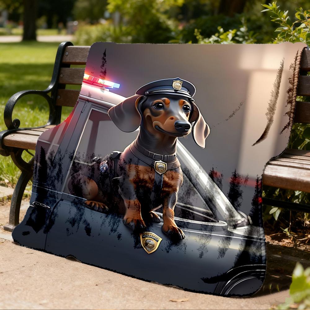 1pc Police Dog Print Outdoor Soft Polyester Flannel Throw Blanket Versatile for All Seasons , Soft , Cozy , Warm All Season Quilted Throw ,