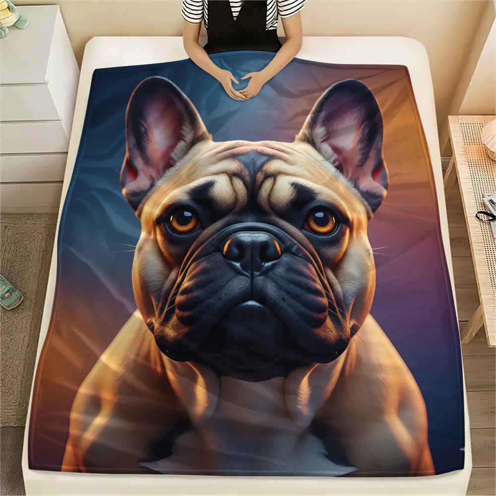 1Pc French Bulldog Print Flannel Blanket, High quality Comfortable for All Seasons, Home Decor, Warmth and Comfort, Perfect for Gifts