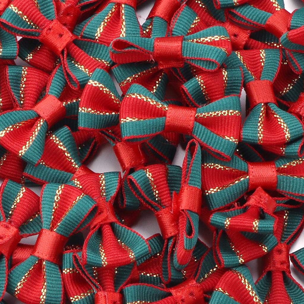 30pcs Christmas Bows Red Green Stripe Satin Ribbon Bows For DIY Christmas Tree Ornament New Year Party Gifts Headwear Decoration
