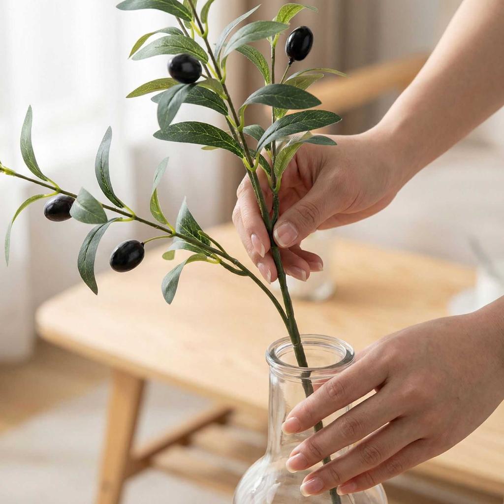 Simulated Olive Leaves With Fruit Tree Branches And Leaves, Flower Arrangement, Living Room Decoration, Plants, Artificial Flowers, Green Plants 1pc