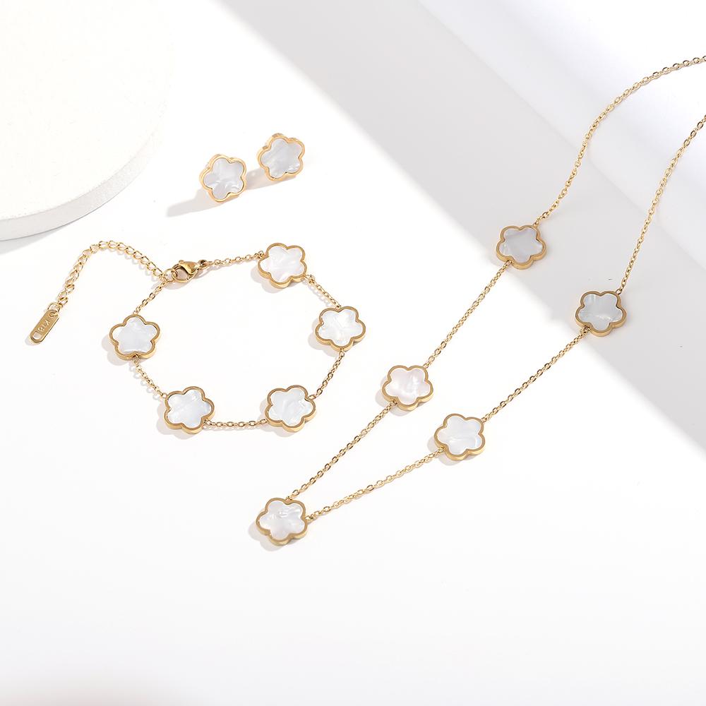 ALTERA 2023 Högkvalitativt Rostfritt Stål Lyxigt Fembladig Blomma Hänge Zirkon Set/3st för Kvinnor Klöver Armband Zirkon Gåva