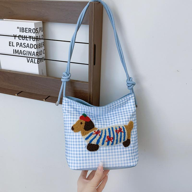 

Charming Casual Bucket Bag For Women Featuring Unique Korean Design And Striped Dog Patterns Plaid Stripe Dog