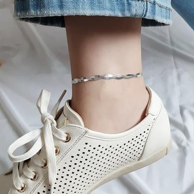 Bracelet de Cheville Serpent Torsadé Plaqué Or 16K en Argent 925 pour Femme