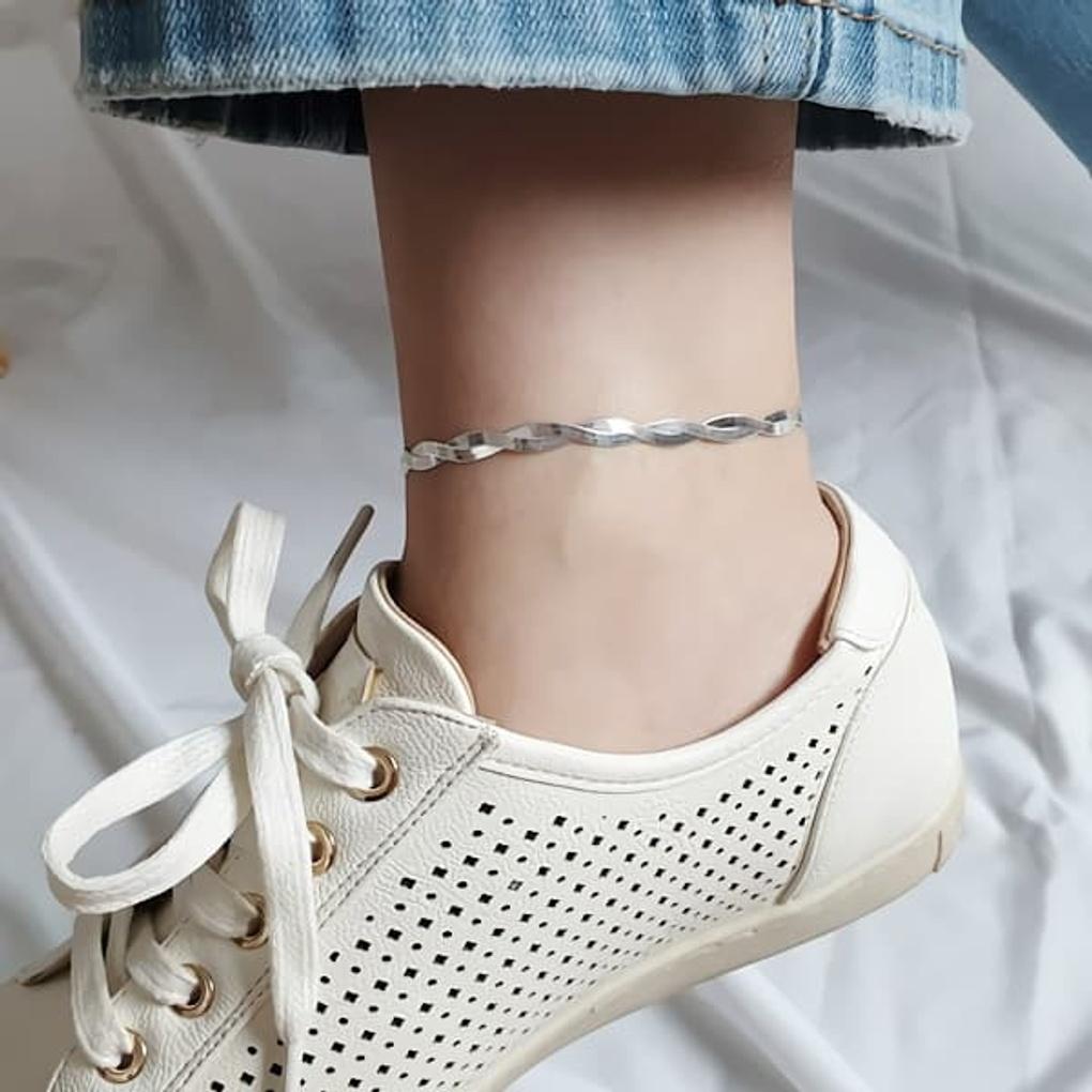

Women s 925 Silver 16K Plated Twisted Snake Anklet Bracelet Pink gold bracelet (thin type)