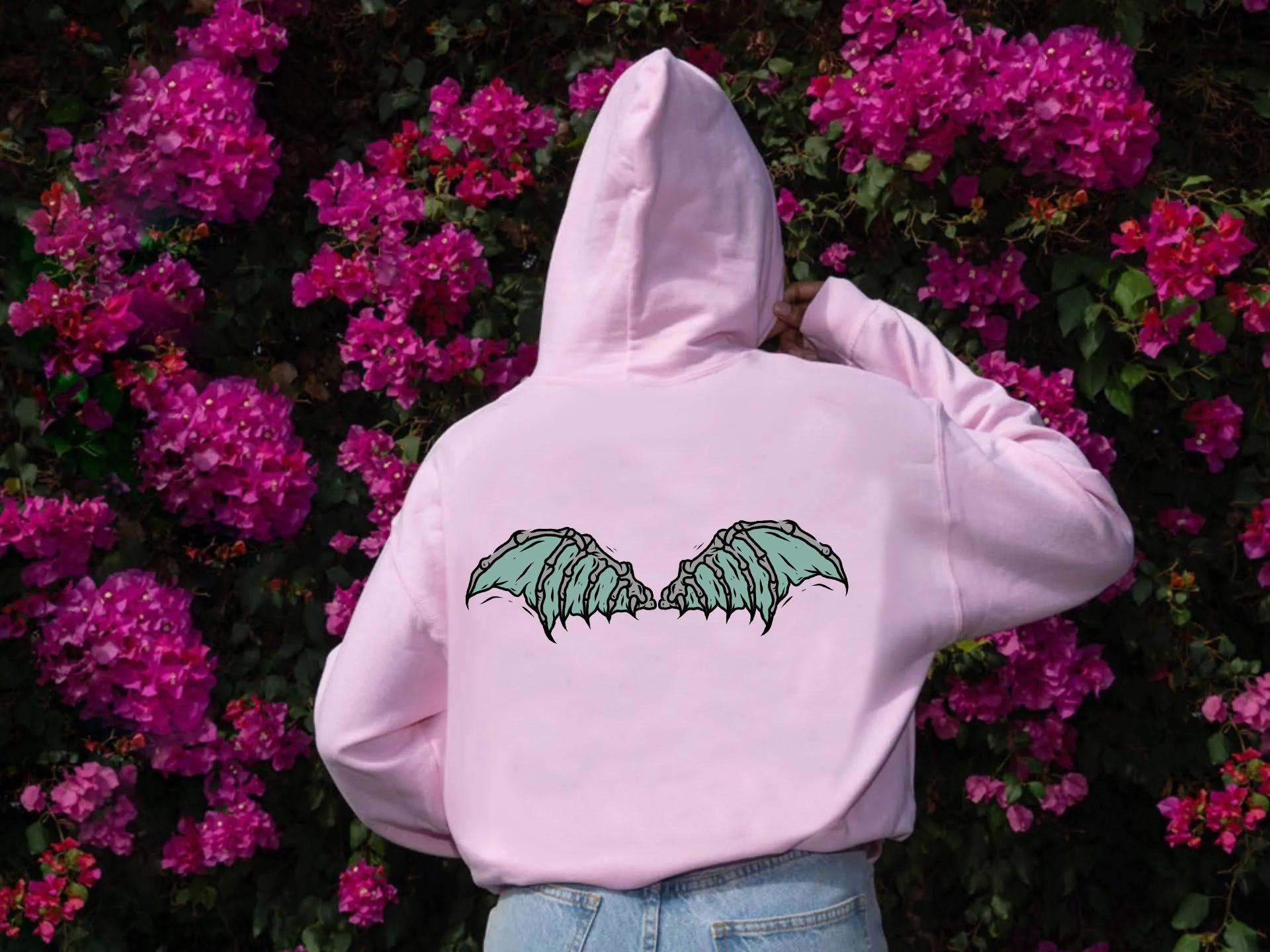 Цветные крылья демона готические толстовки с капюшоном пуловеры модные графические женские уличные толстовки из чистого хлопка топ джемпер с капюшоном толстовки S розовый 2098₽