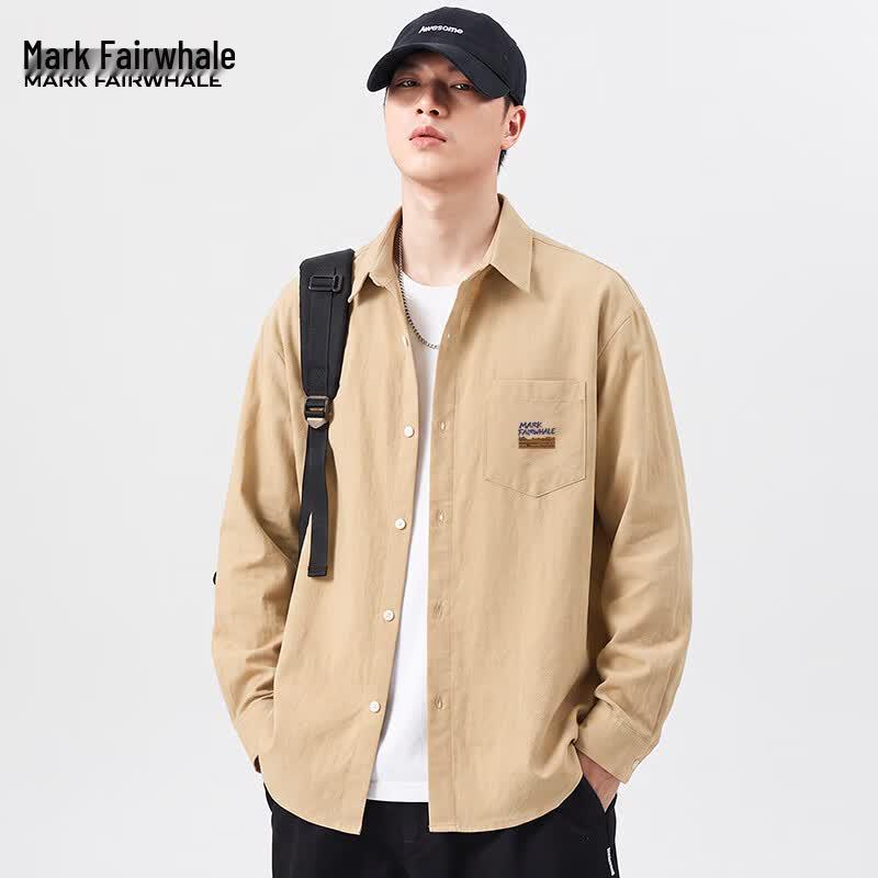 Mark Fairwhale Men's American Style Long-Sleeve Loose Casual Shirt