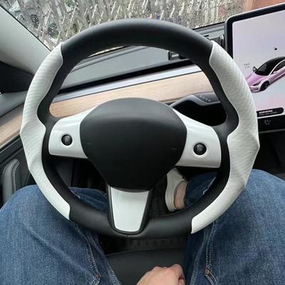 Adatto per Tesla Model3/Y Coprivolante Fibra di Carbonio Suede 38cm Coprivolante Accessori Interni Carini per Auto