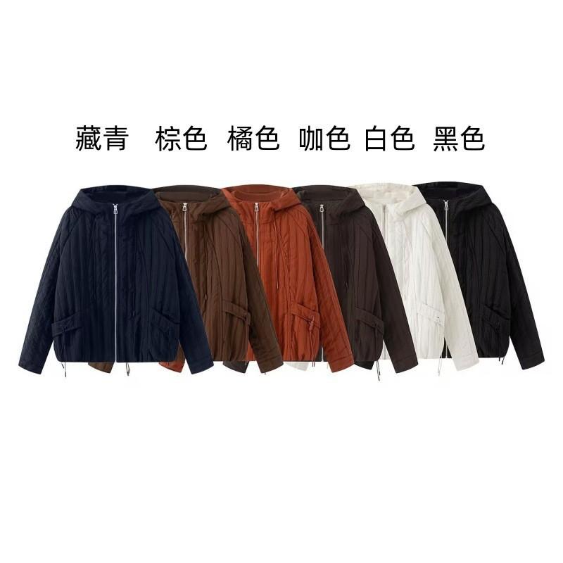 Womens Vintage Casual Hooded Cotton Jacket Striped Double Line Fall Winter Daily Wear