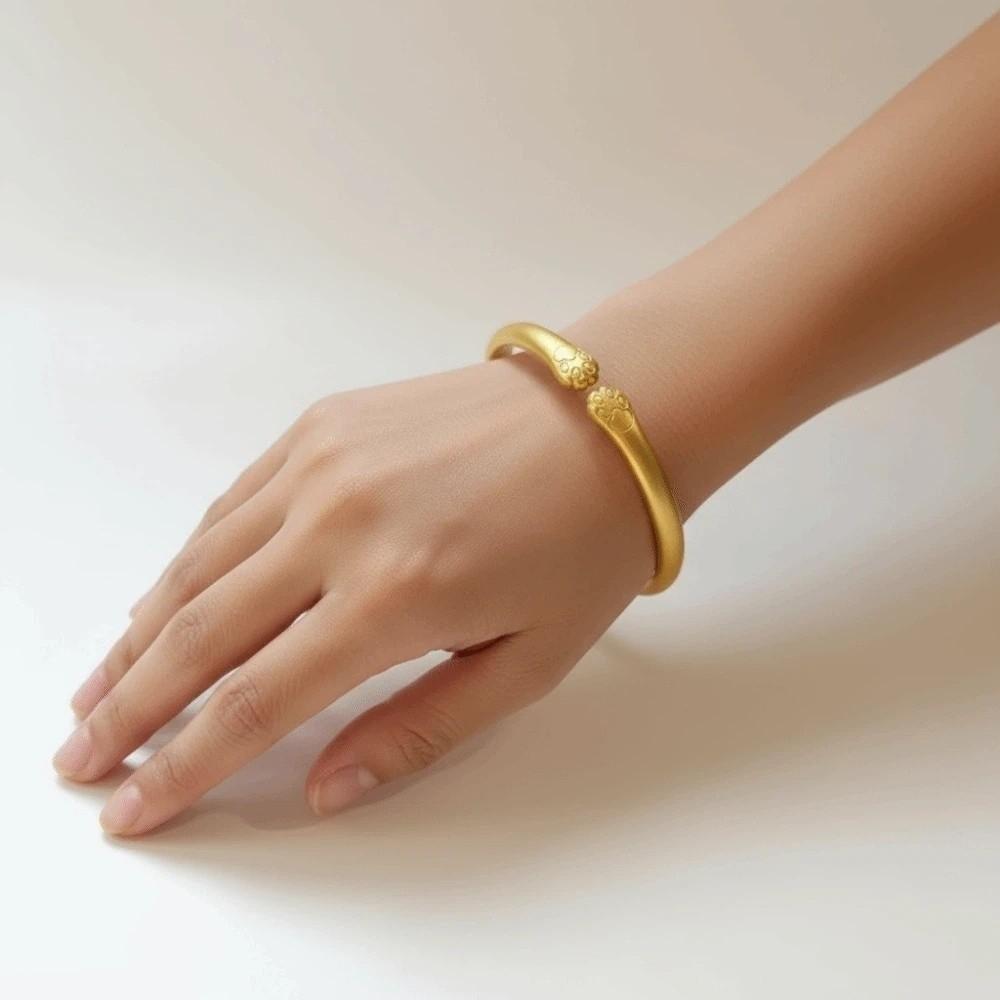 Baby Armlet Metal Opening Bangle Carved Pattern Frosted Golden Wrist Jewelry  Versatile