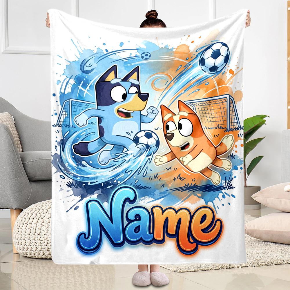 Bluey's Adventure World Customize Your Name Blanket Throw Personalized Blanket Warmthful Decor for Bed Living Room Bedding Chair Four Seasons Universa