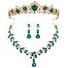 Bridal Jewelry Green Crown Necklace Earrings Three Piece Suit Wedding Dress Wedding Accessories