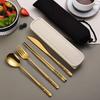 4pcs Stainless Steel Knife, Fork,spoon,portable Travel Equipment Set with Box,reusable Stainless Steel Tableware Set with Fork,spoon,knife,chopsticks