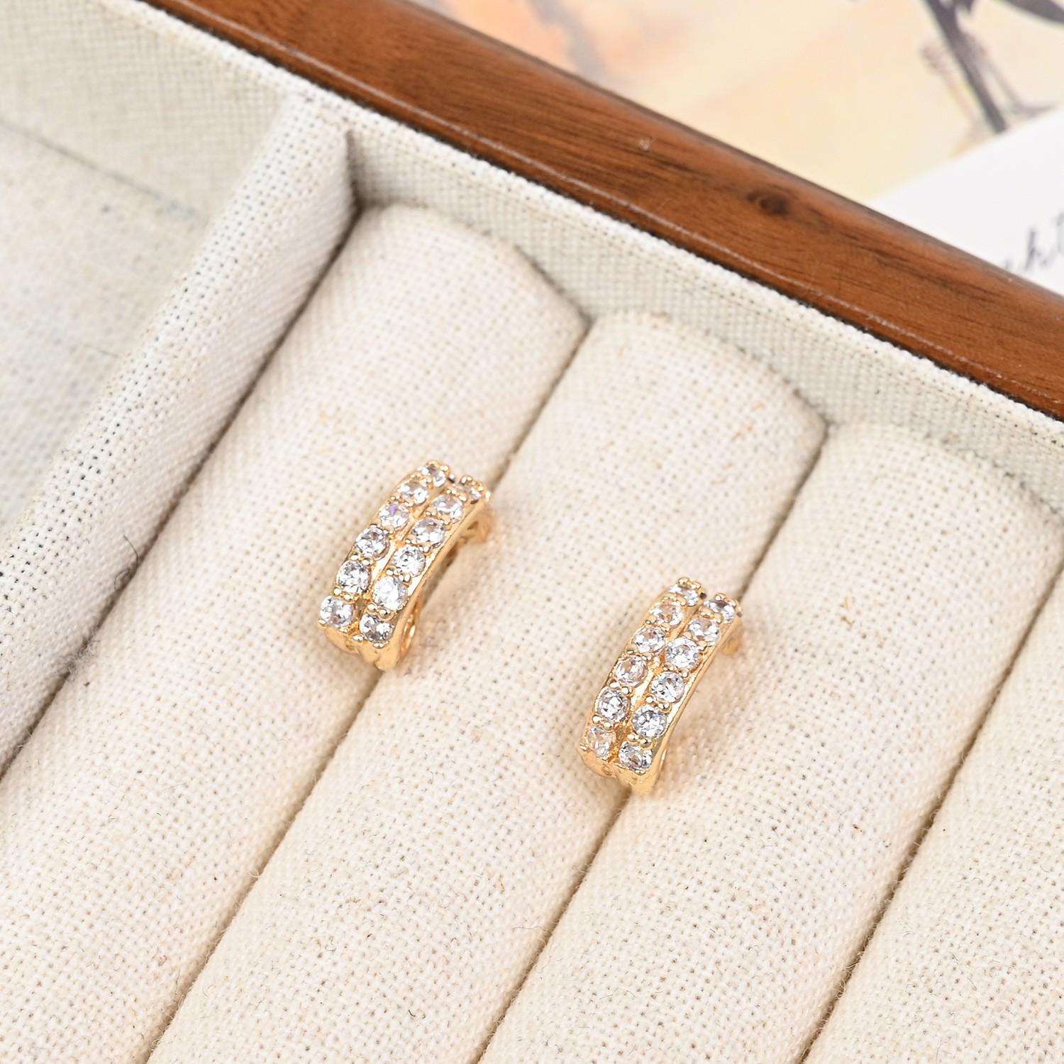 Позолоченные геометрические серьги-кольца C-образной формы с бриллиантами - Женский высококлассный нишевый дизайн, Модные и элегантные.