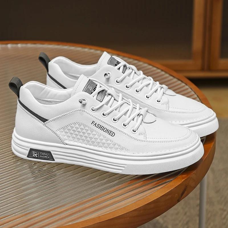 Fashion Leather Men Shoes Breathable Mens Casual Shoes Lightweight Man Walking Sneakers Outdoor Breathable Tennis Sport Shoes