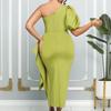 Abito da cocktail midi elegante da donna, monospalla, con maniche a sbuffo, vita alta e spacco