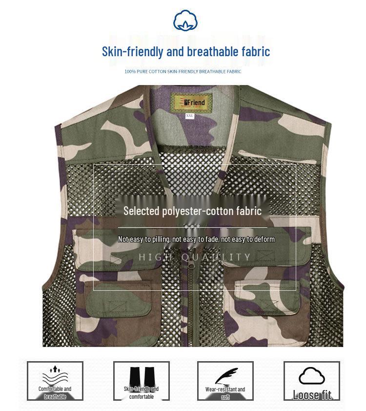 Gilet a Rete Multi-tasche Traspirante Estivo da Uomo - Taglie Forti, Giacca Senza Maniche per Pesca e Fotografia