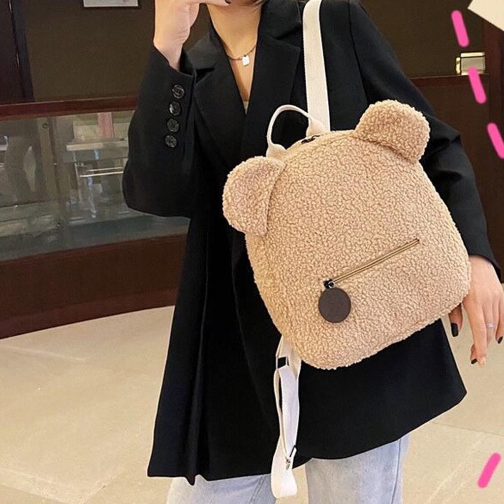 Lovely Plush Backpack Fleece Sherpa Bag Portable Children Travel Shopping Rucksack Cute Schoolbag Kids Bookbag for Women
